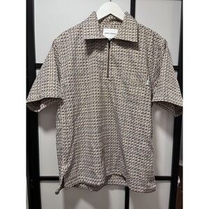 General Admission Men's Quarter Zip Shirt in Beige Check - Size Medium